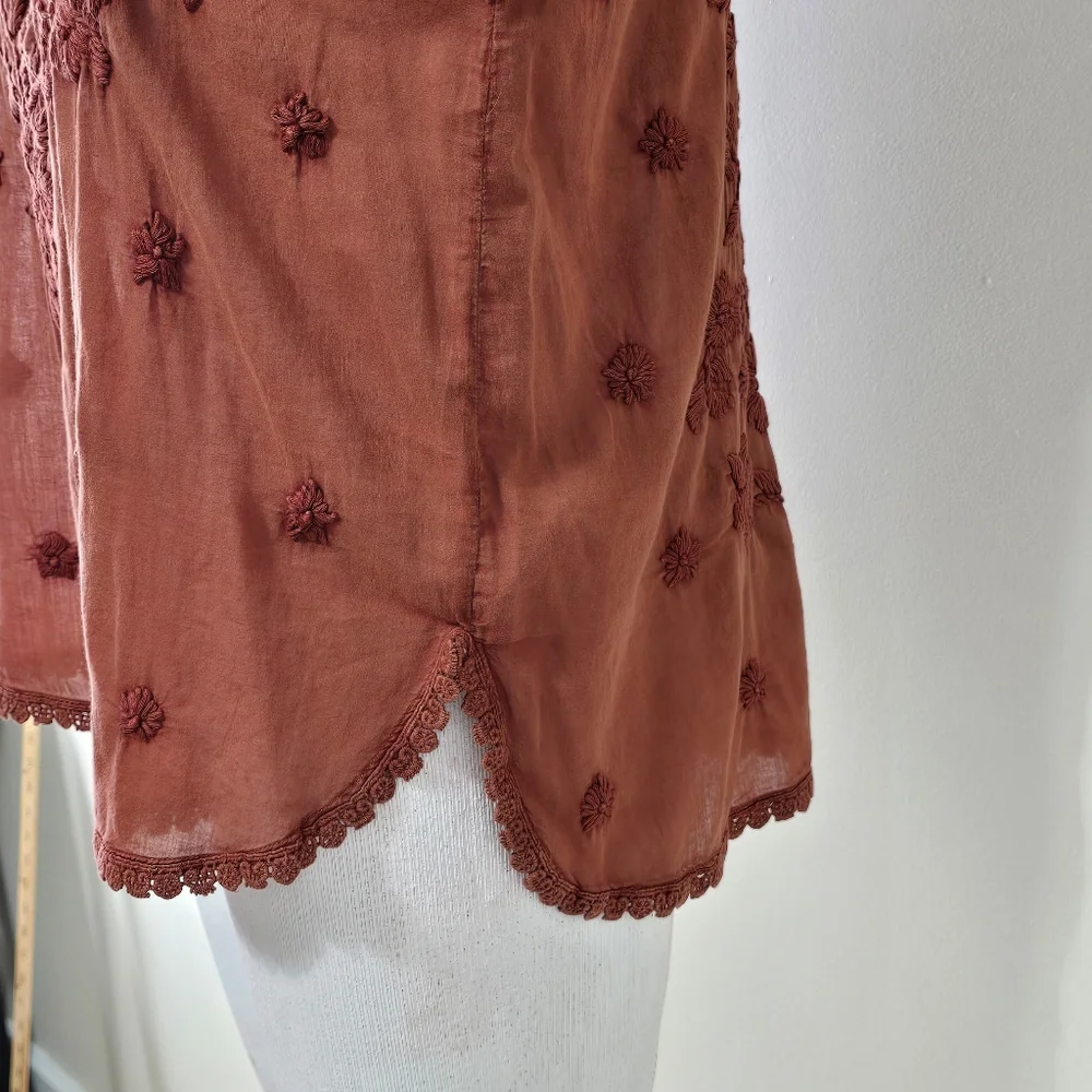 NWT Kyla Seo Caite Sz S Paloma Embroidered Cotton Blouse Top Terracota Boho - Picture 9 of 16